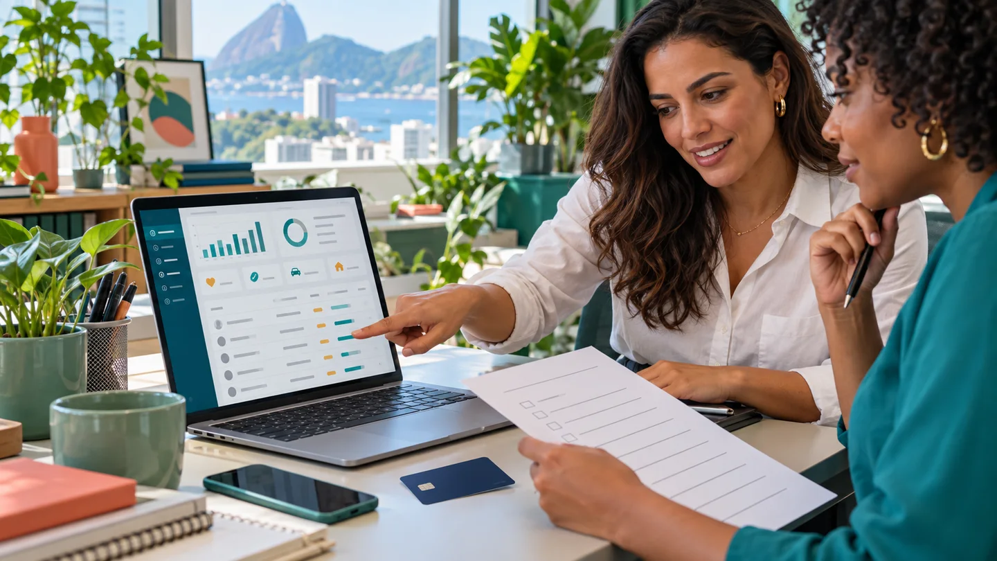 Cena ilustrativa gerada por IA de revisão de cadastros e implantação de benefícios